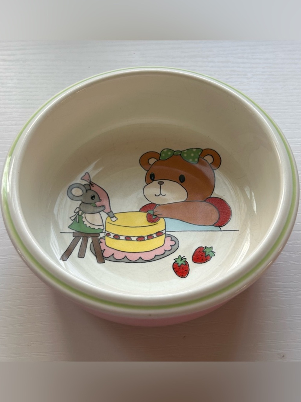 Mikasa Little Chef Ceramic Kids Bowl Bear & Mouse Pink Cartoon‎ Dining Japan